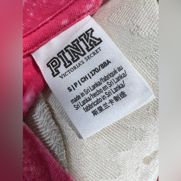 VS Love Pink Bleach Dyed Cut Out Crop Long Sleeve Pink Cotton Top Small Dog Logo - Picture 7 of 8